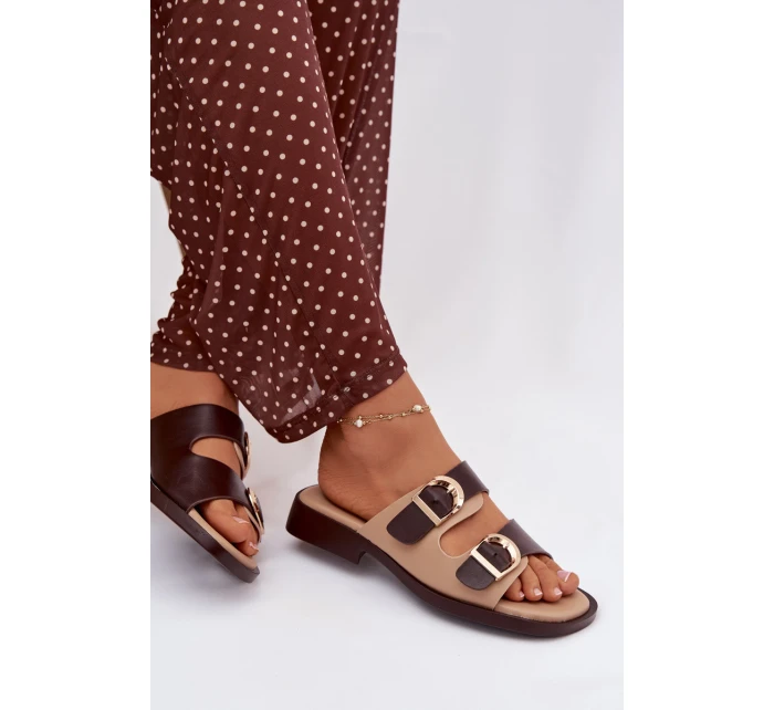 Dámské nazouváky se zlatými sponami béžovo-hnědé Danelle