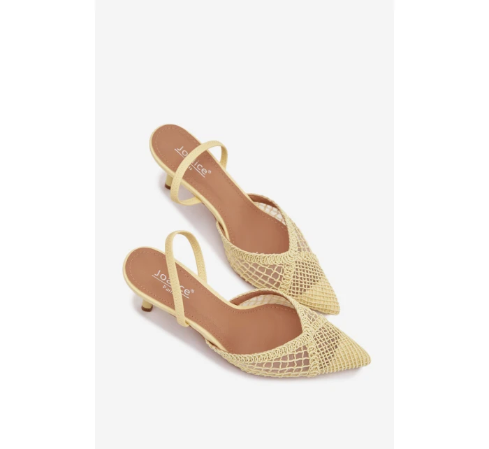 Sandály z pleteniny na podpatku žluté model 21919230 - Boto