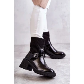 Dámské Teplé Kozačky Na Hrubém Podpatku černé Marinela