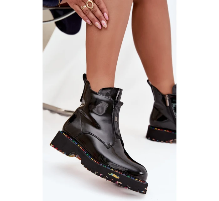 Dámské lakované boty Artiker – černé, zateplené, přírodní kůže