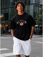 Pánské bavlněné tričko oversize s potiskem černé FashionStreet NX1008R Pánské bavlněné tričko oversize s potiskem černé FashionStreet NX1008R