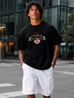 Pánské bavlněné tričko oversize s potiskem černé FashionStreet NX1008R