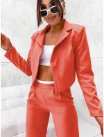 Dámský komplet v korálové barvě krátké sako a široké kalhoty model 19673906 - Moon Dámský komplet v korálové barvě krátké sako a široké kalhoty model 19673906 - Moon