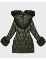 Bunda v khaki barvě s kožešinovou kapucí, která tvoří límec (T3-2635#-22)