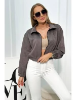 Semišová mikina na zip šedý