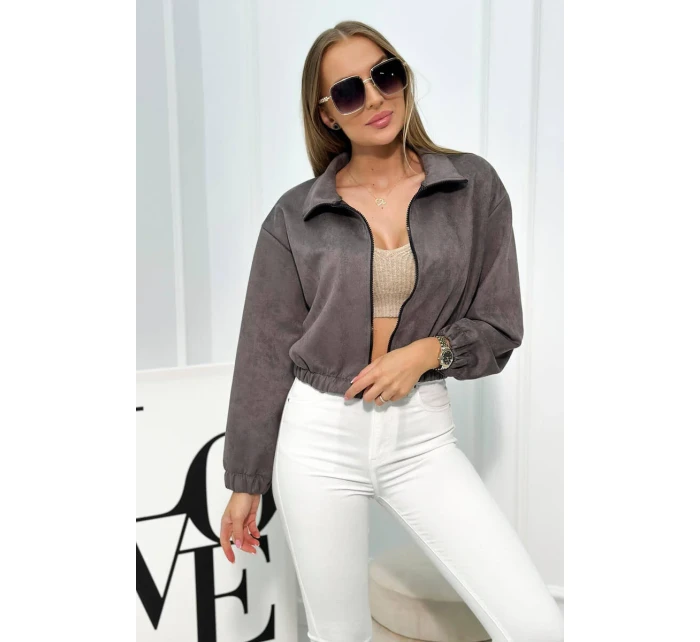 Semišová mikina na zip šedý