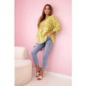 model 20949139 dámská halenka s květinovým vzorem, dlouhými rukávy a knoflíky kiwi - K-Fashion