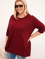 Dámská blůza Plus Size z bavlny s ozdobnými knoflíky a ohrnutými rukávy bordová