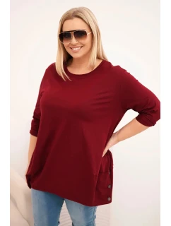 Dámská blůza Plus Size z bavlny s ozdobnými knoflíky a ohrnutými rukávy bordová