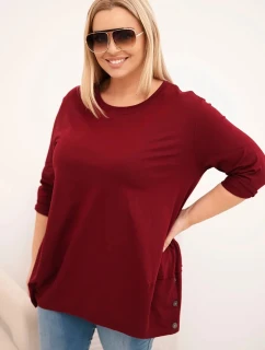 Dámská blůza Plus Size z bavlny s ozdobnými knoflíky a ohrnutými rukávy bordová