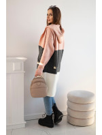 Pruhovaný svetr s kapucí pudrově růžový+grafit+ecru