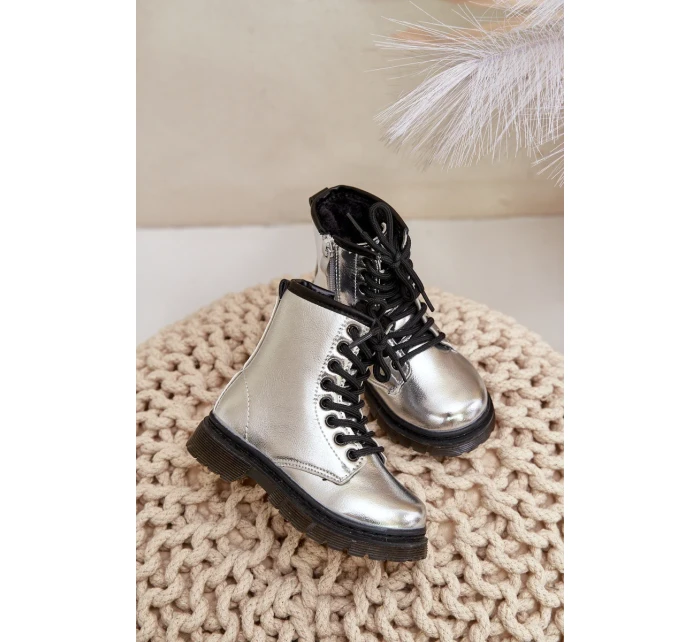 Zateplené Dívčí Lakované Kotníkové Boty Na Zip Stříbrné Novita