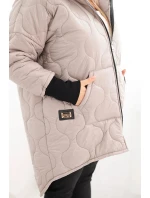 Dámská zimní bunda Plus Size prošívaná s kapucí tmavě béžová