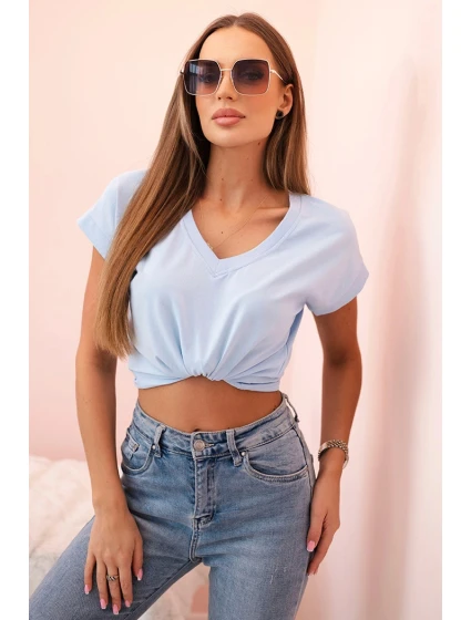 Dámská bavlněná blůza s výstřihem do V a krátkým rukávem modrá Dámská bavlněná blůza s výstřihem do V a krátkým rukávem modrá