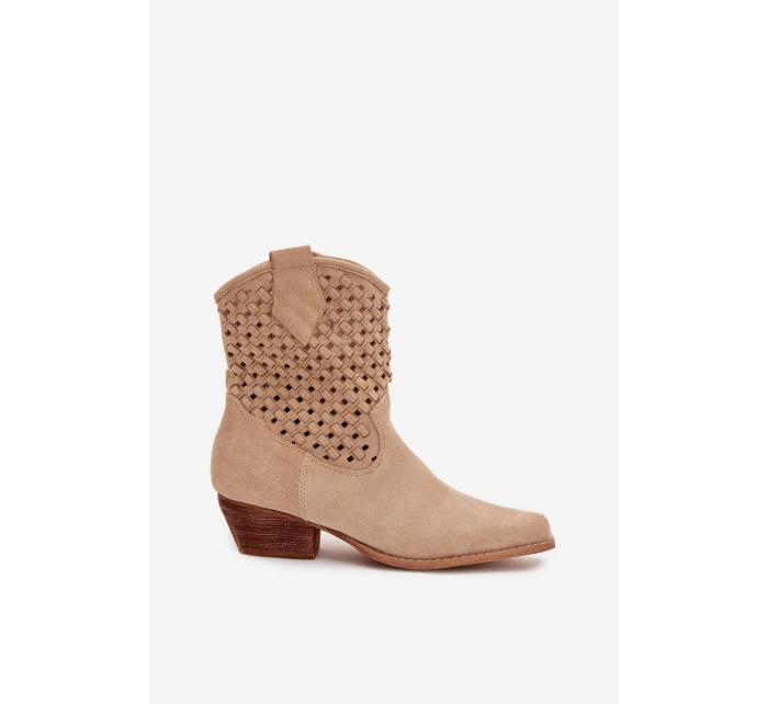 Dámské perforované kotníkové boty na podpatku béžové Ferissa Dámské perforované kotníkové boty na podpatku béžové Ferissa