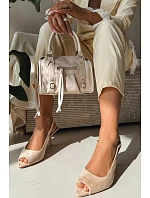 Dámské sandály na podpatku Eko semiš Béžové model 22092008 - Boto