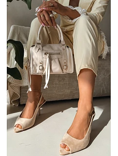 Dámské sandály na podpatku Eko semiš Béžové model 22092008 - Boto