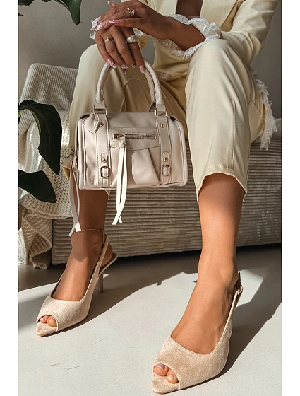 Dámské sandály na podpatku Eko semiš Béžové model 22092008 - Boto