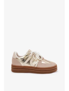 Dámské tenisky na platformě s ozdobami – béžovo-zlaté Vinness