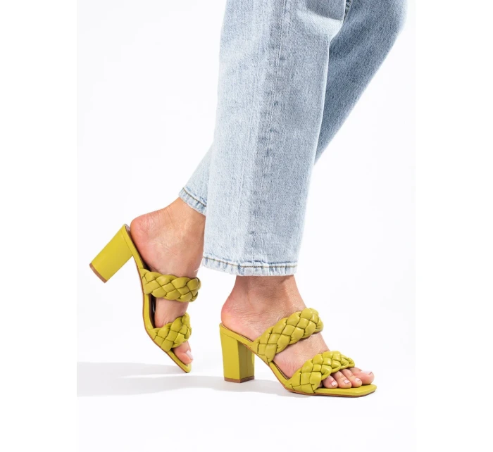 Exkluzívní zelené nazouváky dámské na širokém podpatku Exkluzívní zelené nazouváky dámské na širokém podpatku