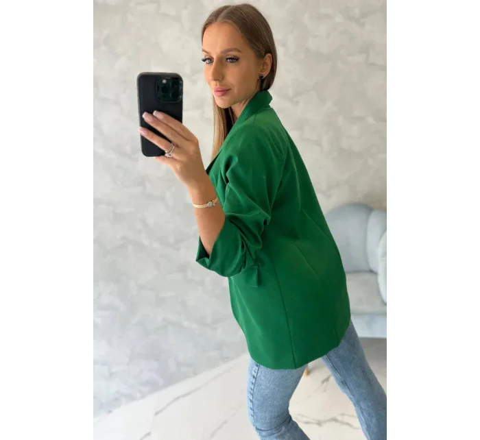 Bunda s klopou elegantní tmavě zelená Bunda s klopou elegantní tmavě zelená