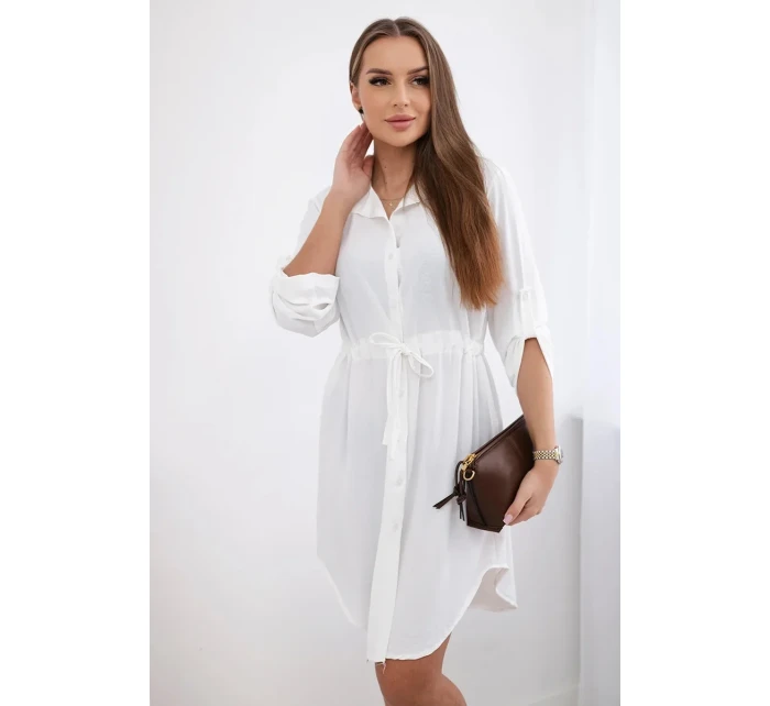 Šaty se zapínáním na knoflíky a zavazováním v pase ecru