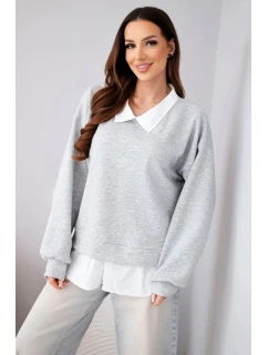 Dámská máslová mikina z viskózy s košilovou vsadkou šedá