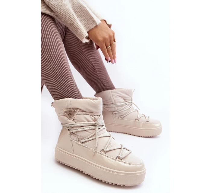 Dámské sněhule na platformě s vázáním béžové model 21641611 - Boto