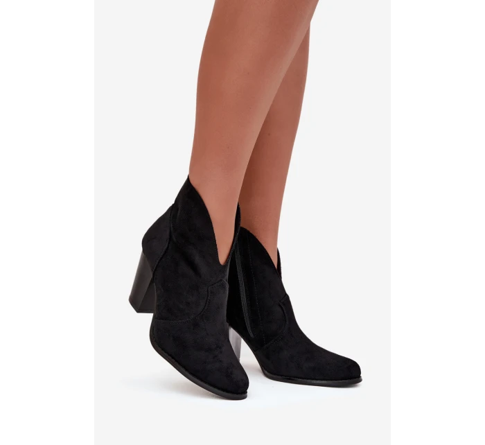 Dámské kotníčkové boty na podpatku z eko semiše černé model 21711578 - Boto