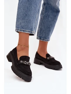 Eko Semišové Mokasíny Dámské S Dekorativní Broží Černé Valiana