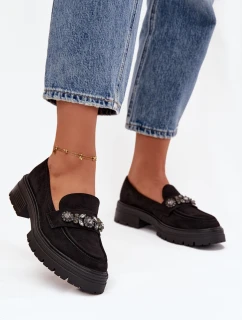 Eko Semišové Mokasíny Dámské S Dekorativní Broží Černé Valiana