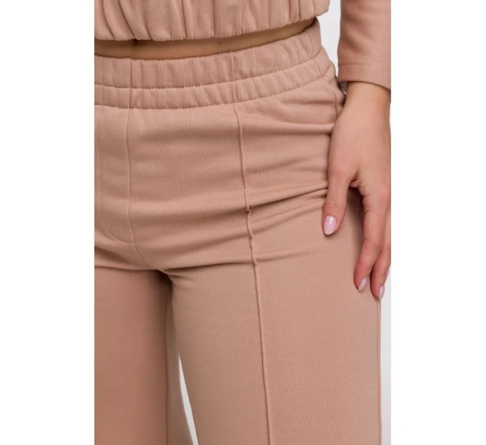 B296 Široké kalhoty s předními švy - mocca