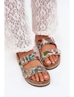 Dámské vzorované pantofle na korkové platformě s přezkami Lee Cooper – multicolor