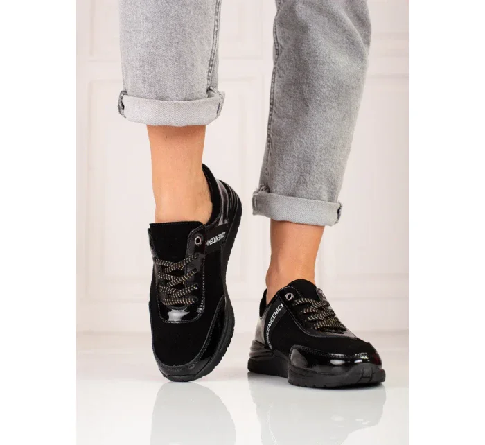 Stylové dámské černé  tenisky bez podpatku