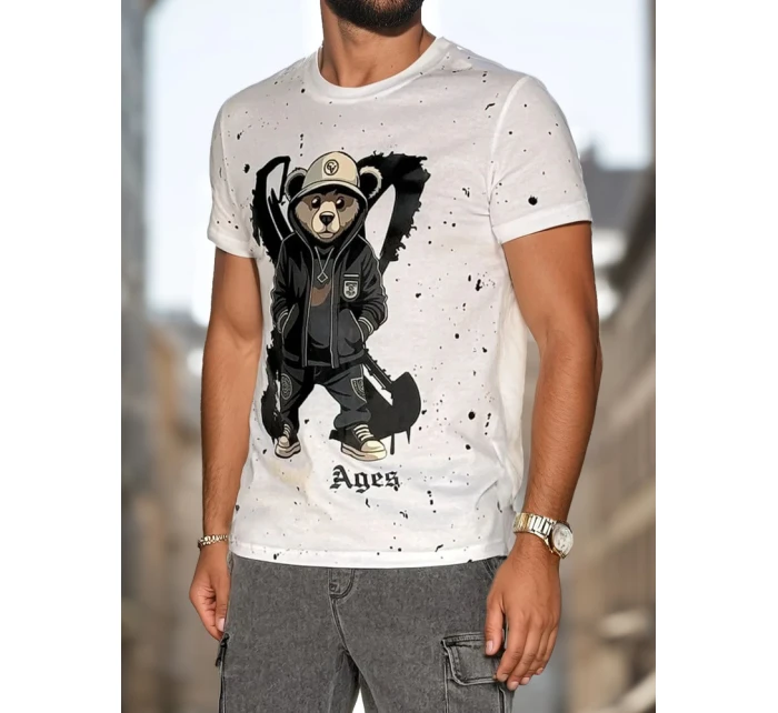 Pánské bílé tričko s potiskem FashionStreet RX5656 Pánské bílé tričko s potiskem FashionStreet RX5656