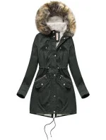 Dámská zimní bunda parka v army barvě s kožešinovou podšívkou a s kapucí model 21242006 - Libland