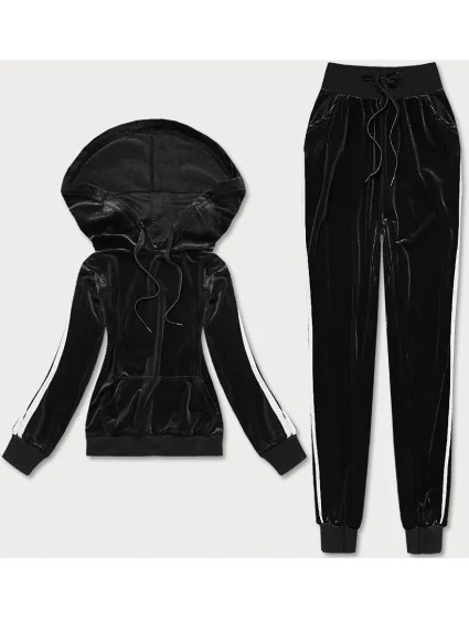 Černý velurový teplákový komplet s lampasy model 17851742 - LUNA & MIELE