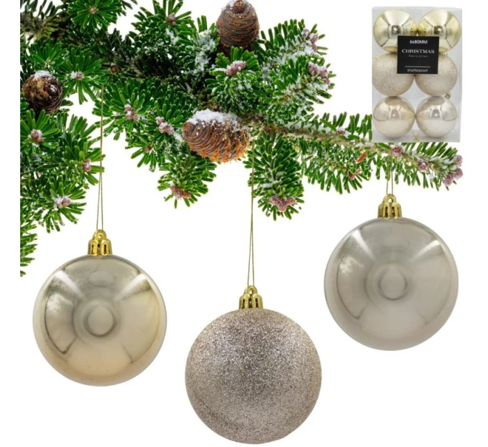 DEKORATIVNÍ PLASTOVÉ CETKY 6KS 80MM ŠAMPAŇSKÉ