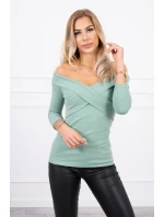 Halenka s výstřihem do V tmavě mátová Halenka s výstřihem do V tmavě mátová