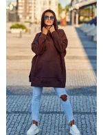 Zateplená mikina s bočními rozparky hnědý