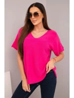 Dámský svetr s krátkým rukávem a výstřihem do V fuchsie Dámský svetr s krátkým rukávem a výstřihem do V fuchsie