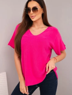 Dámský svetr s krátkým rukávem a výstřihem do V fuchsie
