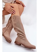 Kozačky Na Plochém Podpatku S Vzorem Béžové model 21685061 - S.Barski