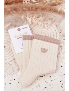 Dámské bavlněné ponožky s malým medvídkem – ecru
