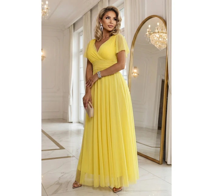 Dlouhé šaty s výstřihem, kosticemi a krátkými rukávy model 21955154 - numoco basic