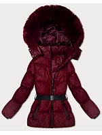 Zimní bunda ve vínové bordó barvě s kapucí a s opaskem model 21479129 - J.STYLE