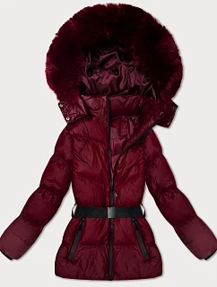 Zimní bunda ve vínové bordó barvě s kapucí a s opaskem model 21479129 - J.STYLE