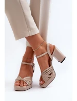 Lakové dámské sandály na podpatku béžové D&A MR38-668