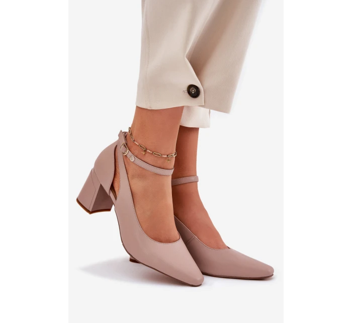 Kožené Lodičky Na Podpatku model 21694783 Béžové - Maciejka Kožené Lodičky Na Podpatku model 21694783 Béžové - Maciejka