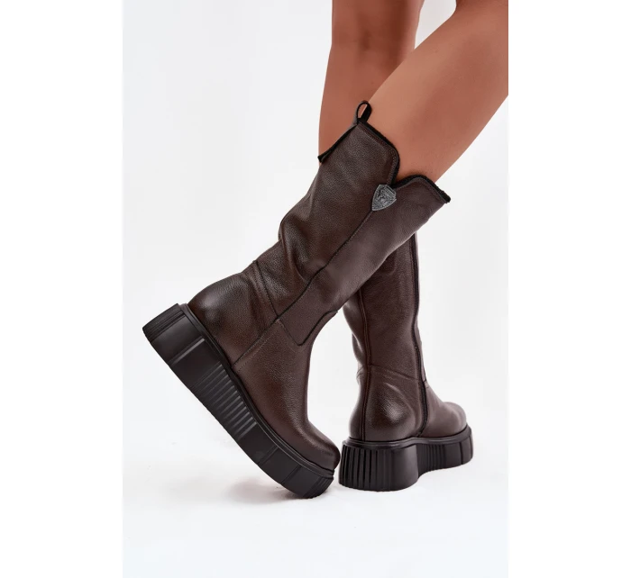 Dámské kožené kozačky s vlnou Zazoo 70121 čokoládové